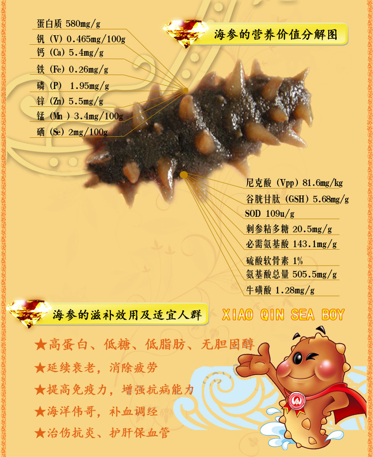 海参:晓芹即食名称海参:晓芹即食河蟹80g 10支/盒大连规格海参纸箱图片